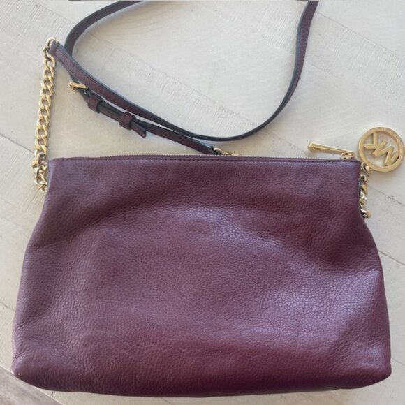 MICHAEL KORS JET SET CHAIN MESSENGER CROSSBODY LEATHER MERLOT/GOLD NWOT - Picture 7 of 16